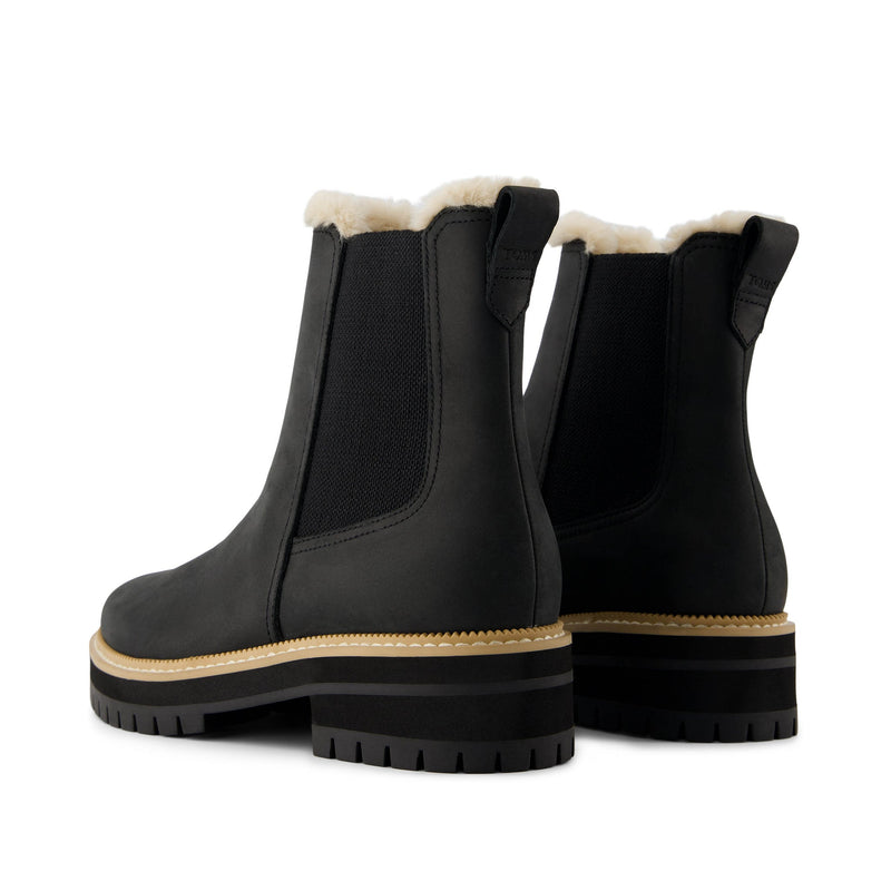 Bennet Boot Water Resistant Black Leather Faux Fur - Back View