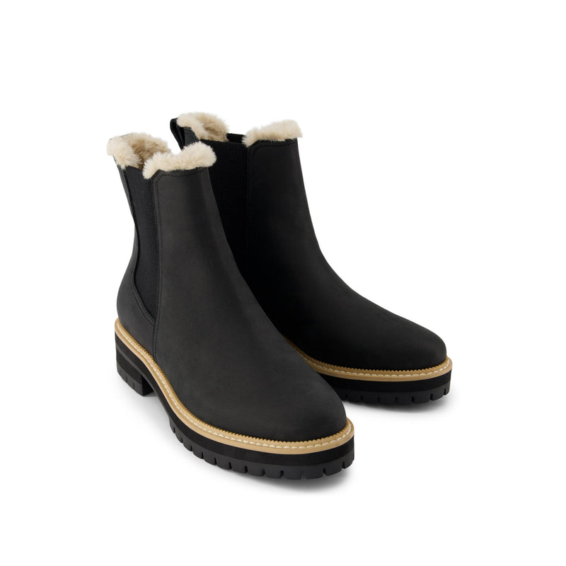Bennet Boot Water Resistant Black Leather Faux Fur - Front View