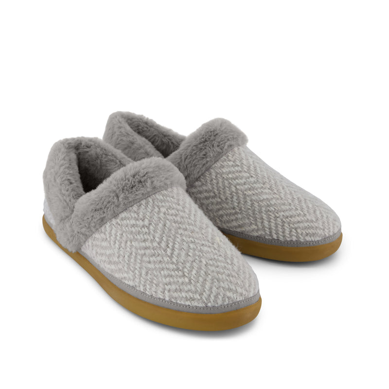 Oslo Convertible Slipper Drizzle Grey Herringbone - Front View Oslo Convertible Slipper Drizzle Grey Herringbone - Front View